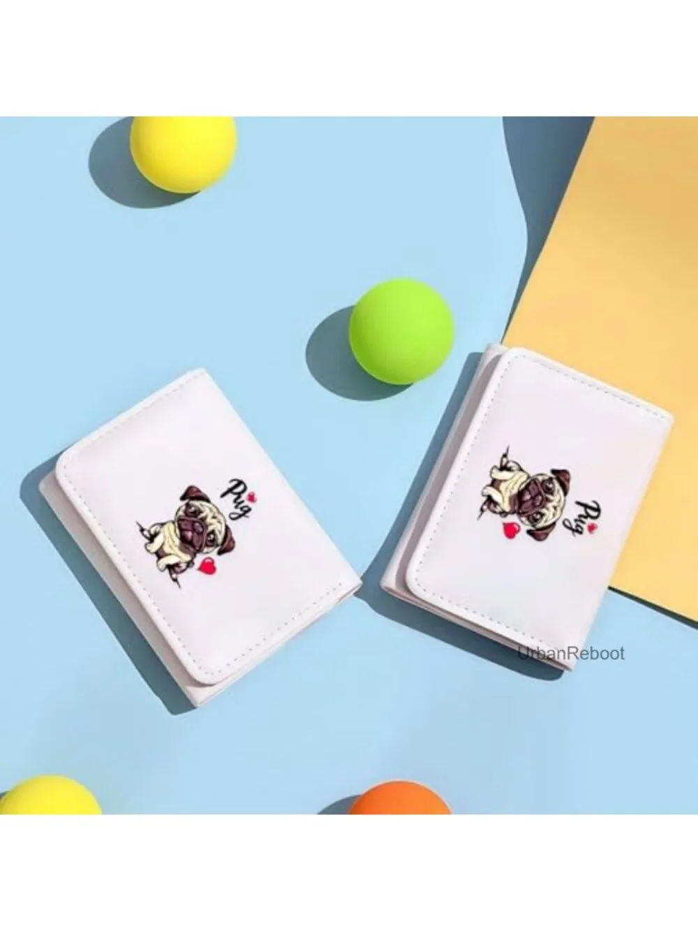 Pug Animal Print Slim Wallet 5 Card Slots Faux Leather Girls Teen